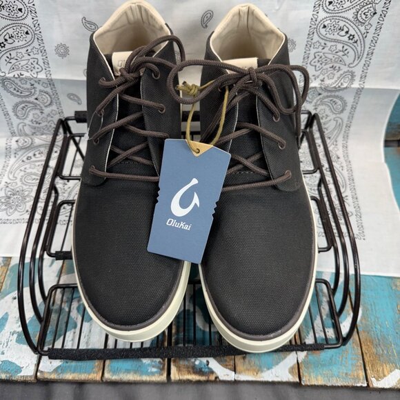 NWT OluKai Papaku Chukka Boots Men 9.5 Dark Wood Canvas Leather Waterproof main image 8